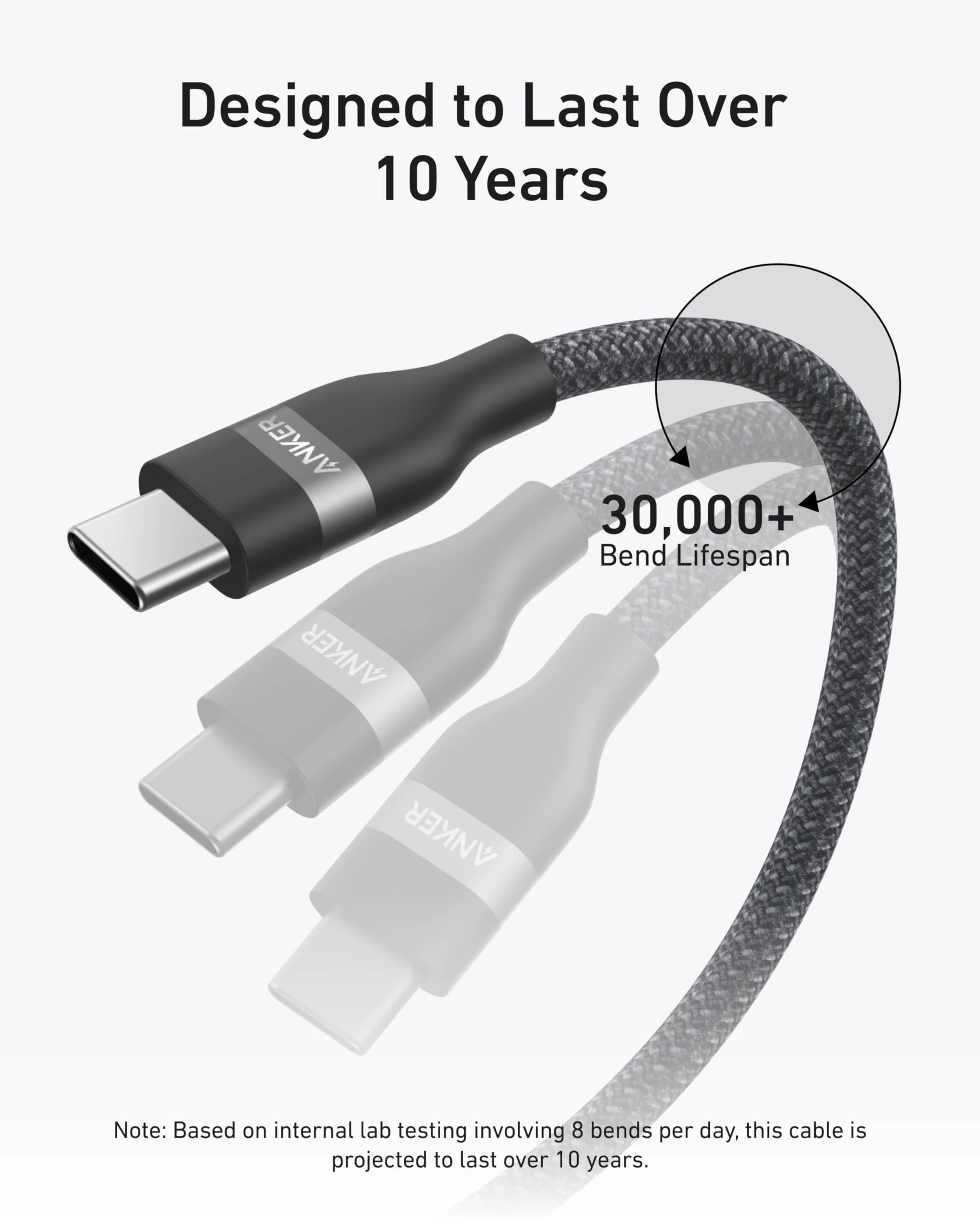 كابل أنكر USB-C إلى USB-C بطول 6 قدم – 240 واط (ناعم، متين وصديق للبيئة)